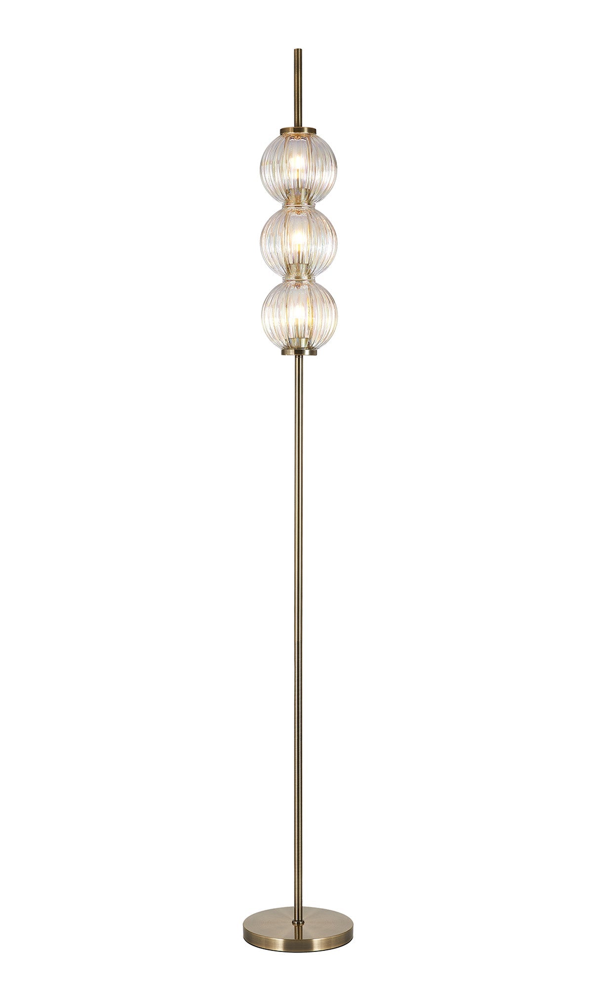 Luminosity Designs - Lustre Segmented Glass Globe Floor Lamp In An Antique Brass Framework, Single Colour, 3 x G9 - Luminosity Designs Ltd