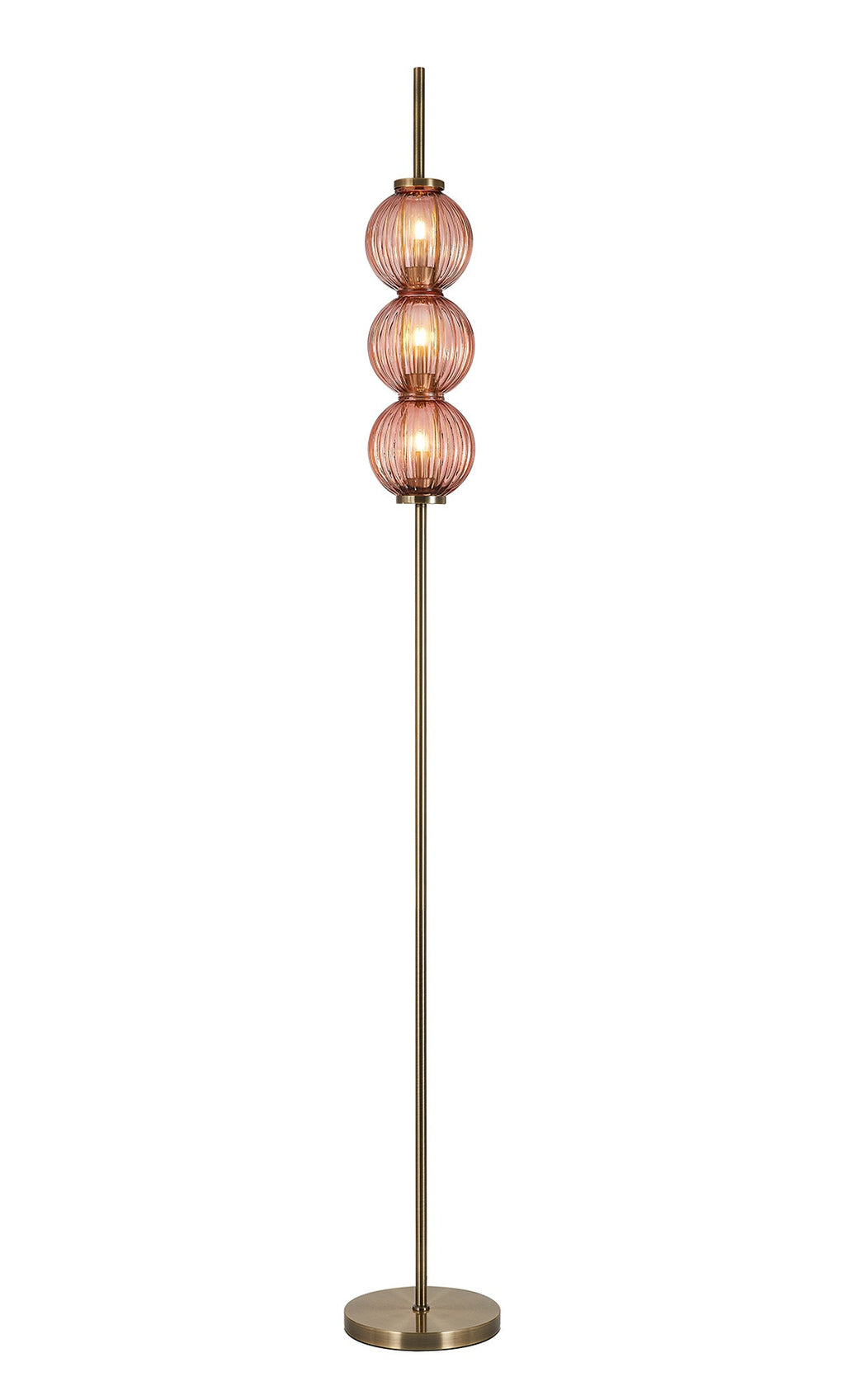 Luminosity Designs - Lustre Segmented Glass Globe Floor Lamp In An Antique Brass Framework, Single Colour, 3 x G9 - Luminosity Designs Ltd