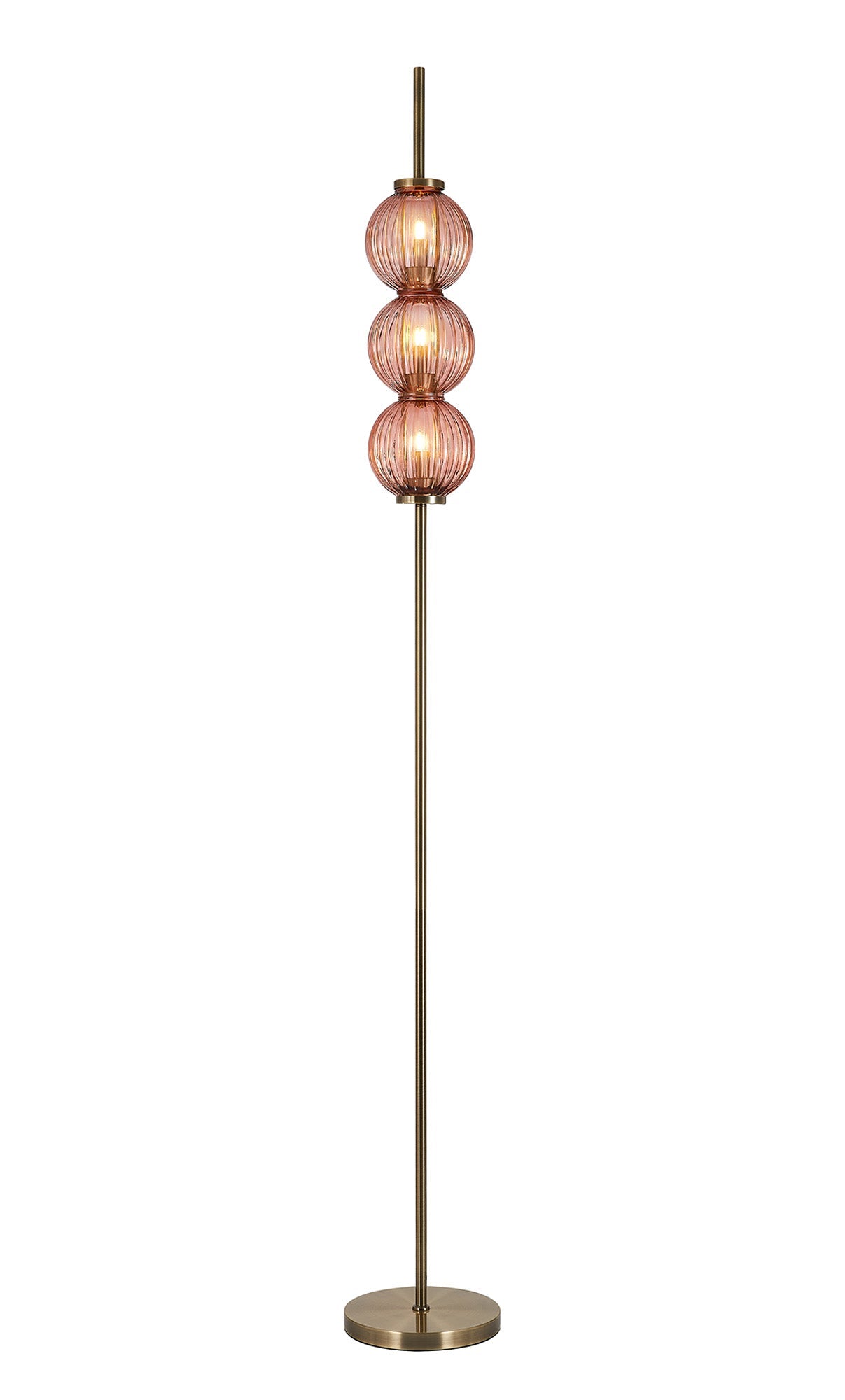 Luminosity Designs - Lustre Segmented Glass Globe Floor Lamp In An Antique Brass Framework, Single Colour, 3 x G9 - Luminosity Designs Ltd