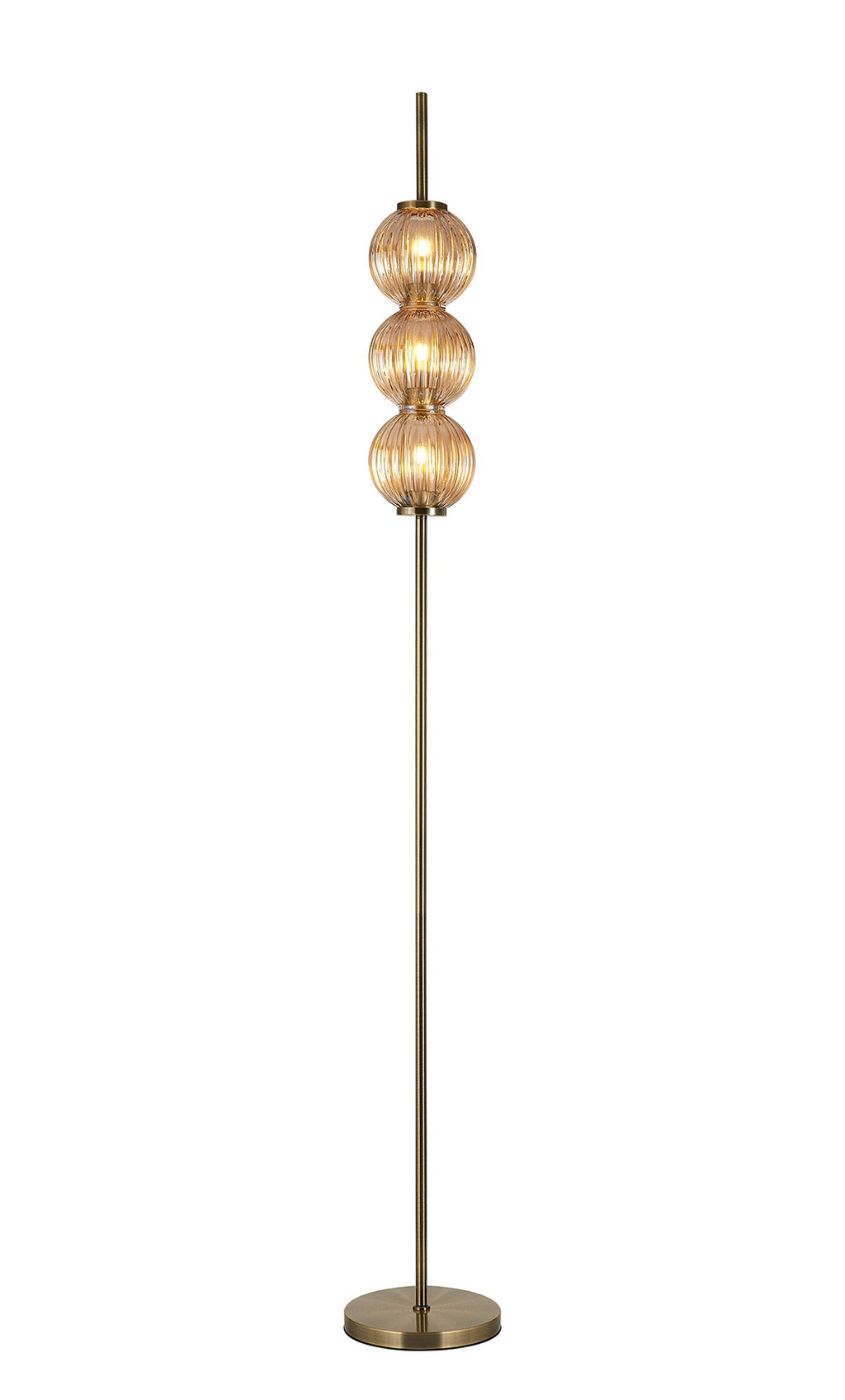 Luminosity Designs - Lustre Segmented Glass Globe Floor Lamp In An Antique Brass Framework, Single Colour, 3 x G9 - Luminosity Designs Ltd