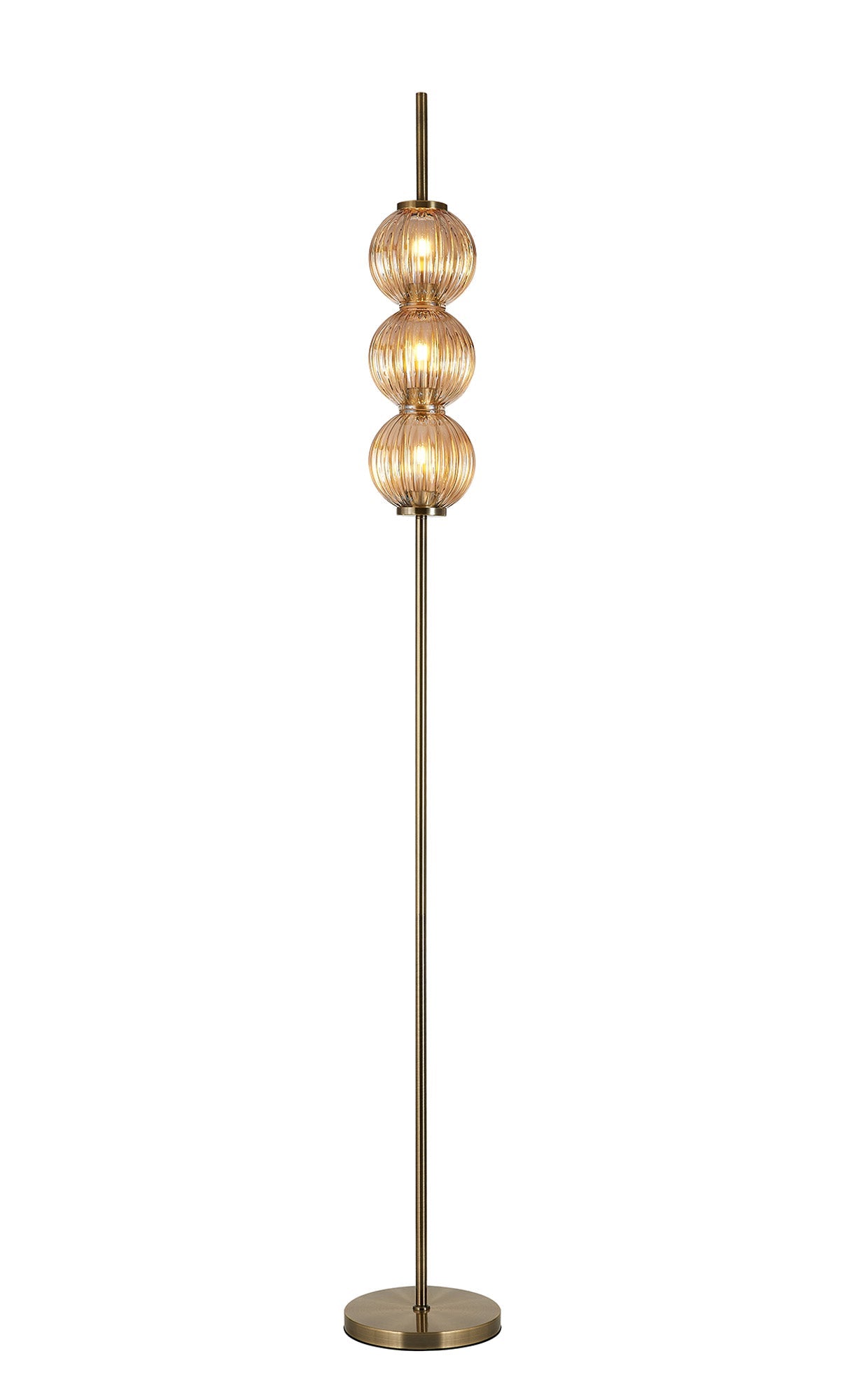 Luminosity Designs - Lustre Segmented Glass Globe Floor Lamp In An Antique Brass Framework, Single Colour, 3 x G9 - Luminosity Designs Ltd