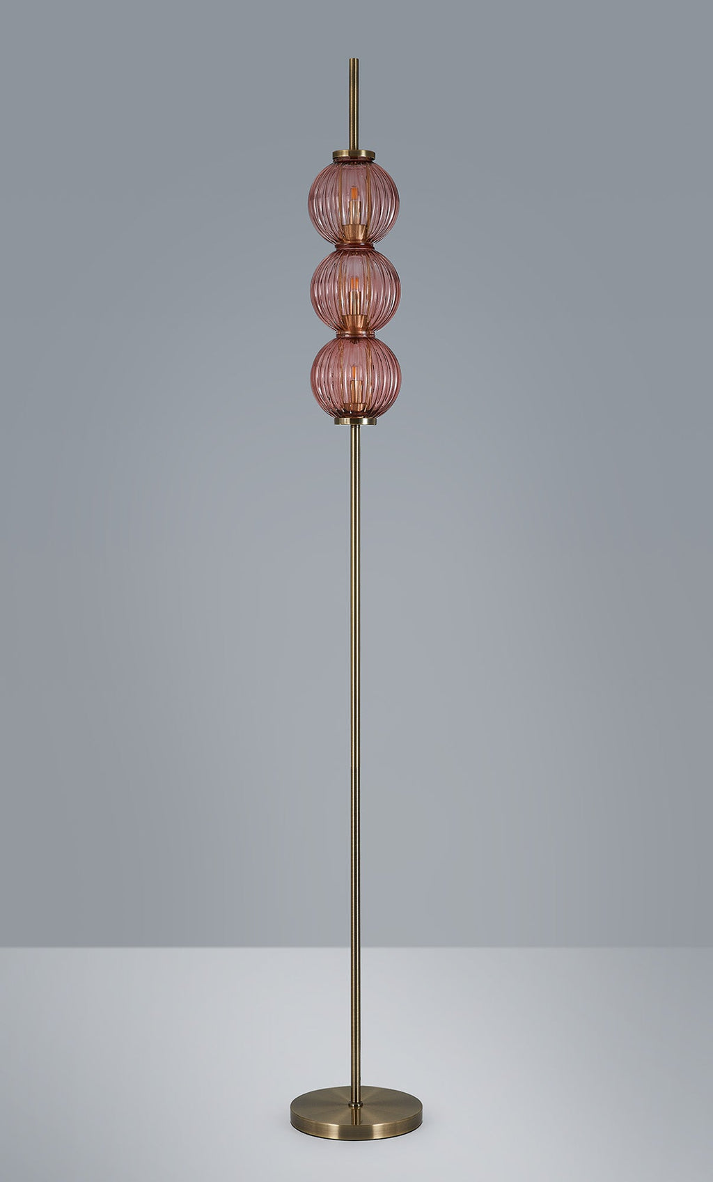 Luminosity Designs - Lustre Segmented Glass Globe Floor Lamp In An Antique Brass Framework, Single Colour, 3 x G9 - Luminosity Designs Ltd