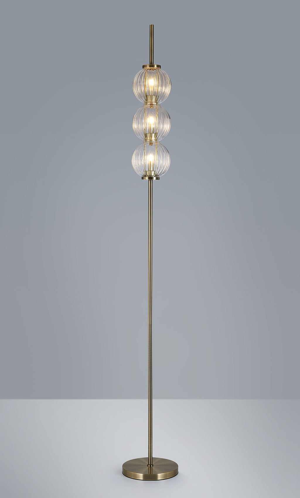 Luminosity Designs - Lustre Segmented Glass Globe Floor Lamp In An Antique Brass Framework, Single Colour, 3 x G9 - Luminosity Designs Ltd