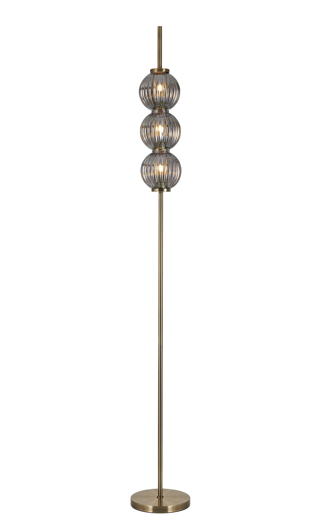 Luminosity Designs - Lustre Segmented Glass Globe Floor Lamp In An Antique Brass Framework, Single Colour, 3 x G9 - Luminosity Designs Ltd