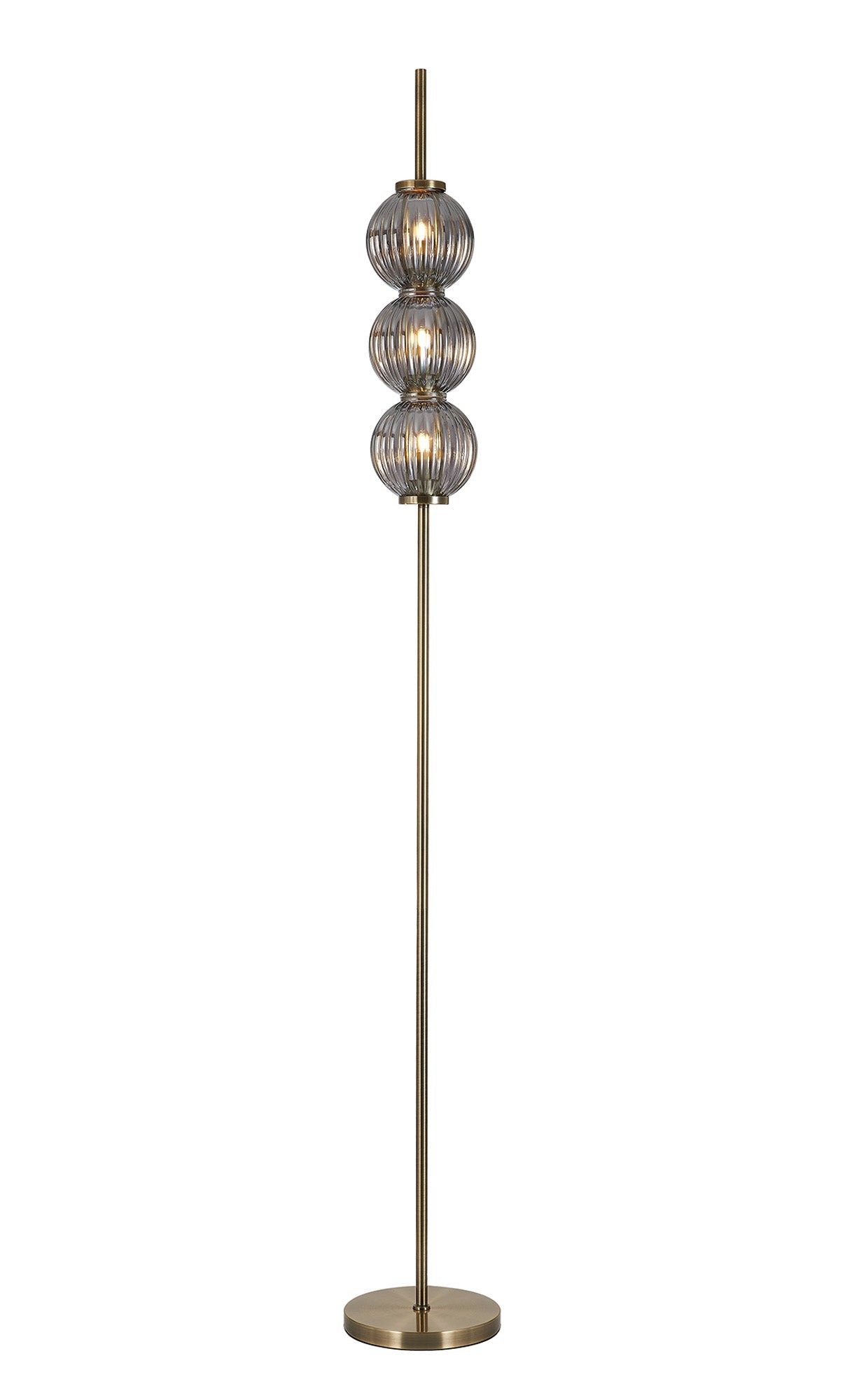 Luminosity Designs - Lustre Segmented Glass Globe Floor Lamp In An Antique Brass Framework, Single Colour, 3 x G9 - Luminosity Designs Ltd