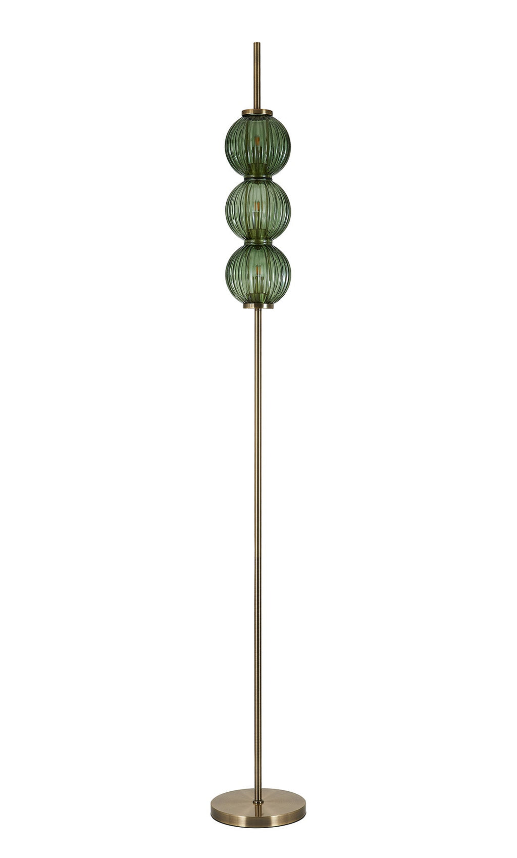 Luminosity Designs - Lustre Segmented Glass Globe Floor Lamp In An Antique Brass Framework, Single Colour, 3 x G9 - Luminosity Designs Ltd