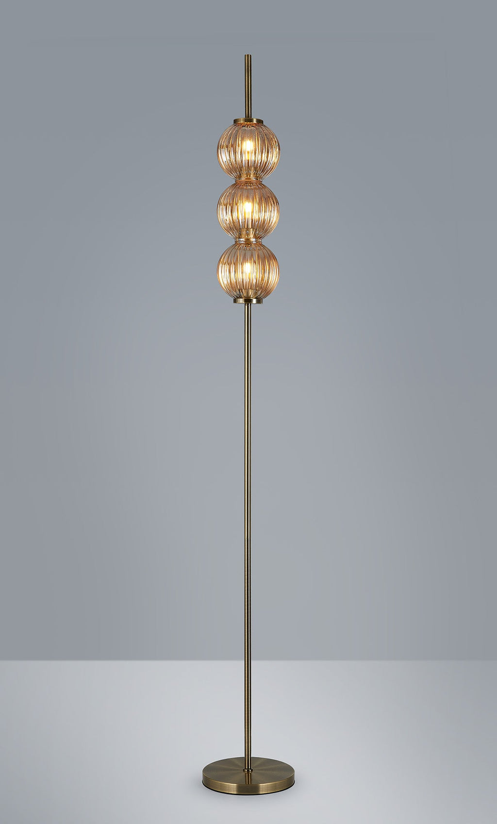 Luminosity Designs - Lustre Segmented Glass Globe Floor Lamp In An Antique Brass Framework, Single Colour, 3 x G9 - Luminosity Designs Ltd