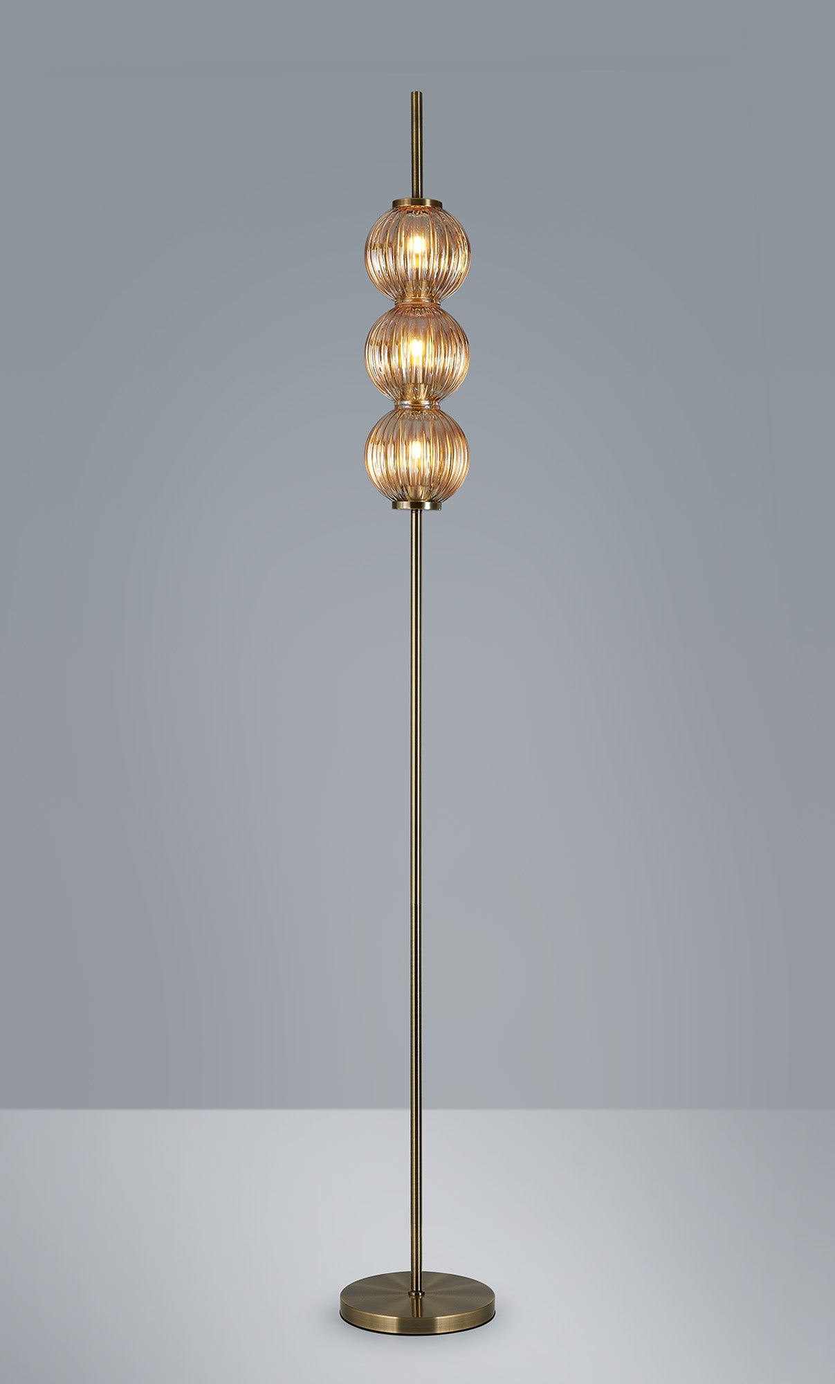Luminosity Designs - Lustre Segmented Glass Globe Floor Lamp In An Antique Brass Framework, Single Colour, 3 x G9 - Luminosity Designs Ltd