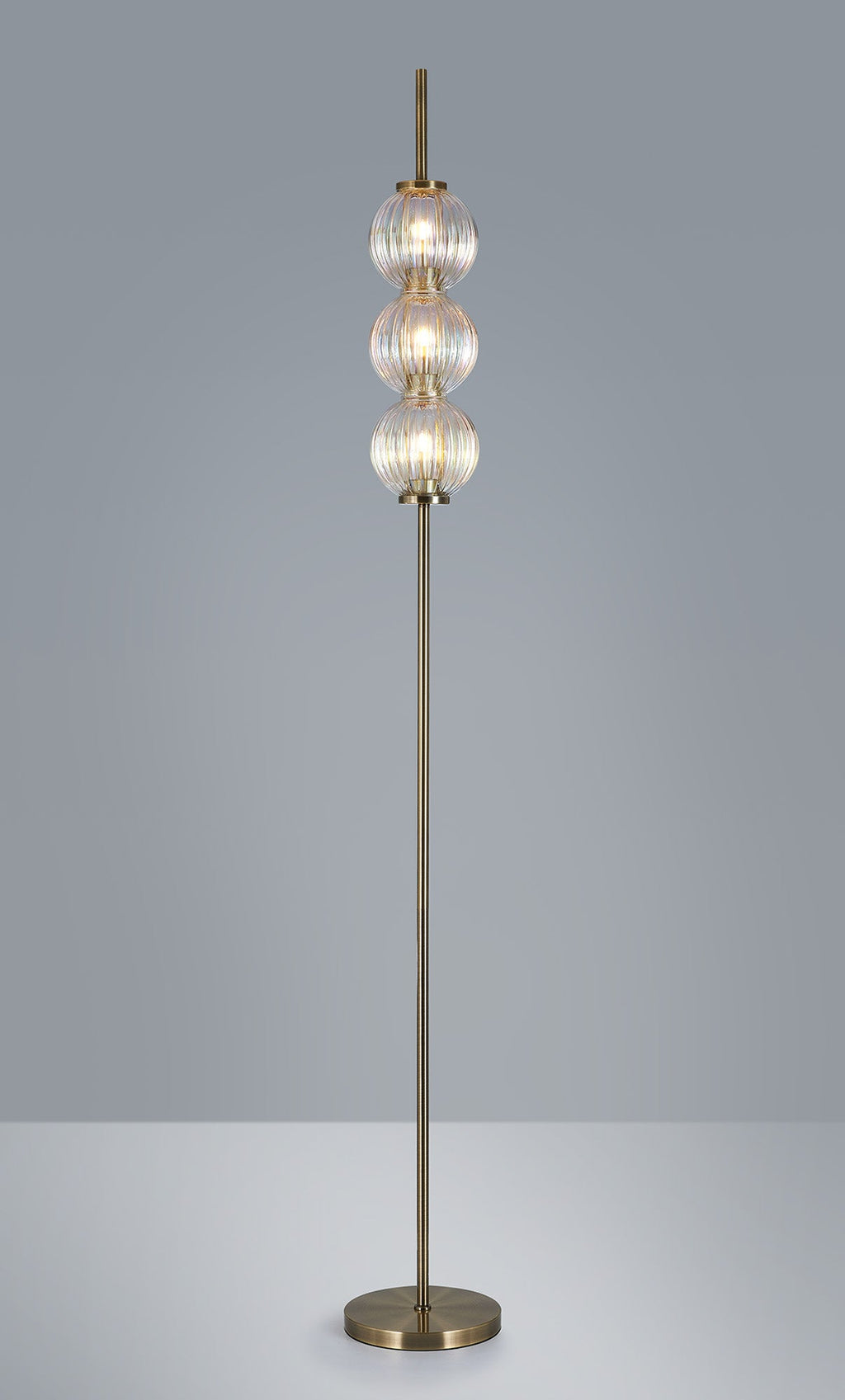 Luminosity Designs - Lustre Segmented Glass Globe Floor Lamp In An Antique Brass Framework, Single Colour, 3 x G9 - Luminosity Designs Ltd
