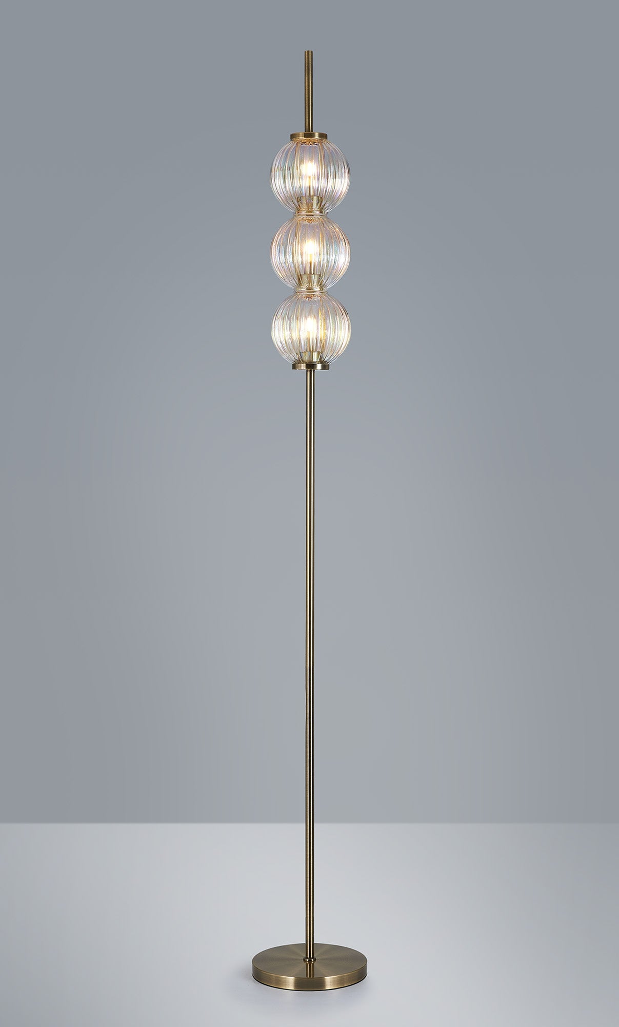 Luminosity Designs - Lustre Segmented Glass Globe Floor Lamp In An Antique Brass Framework, Single Colour, 3 x G9 - Luminosity Designs Ltd