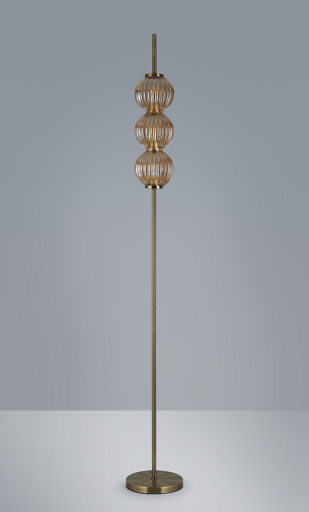 Luminosity Designs - Lustre Segmented Glass Globe Floor Lamp In An Antique Brass Framework, Single Colour, 3 x G9 - Luminosity Designs Ltd