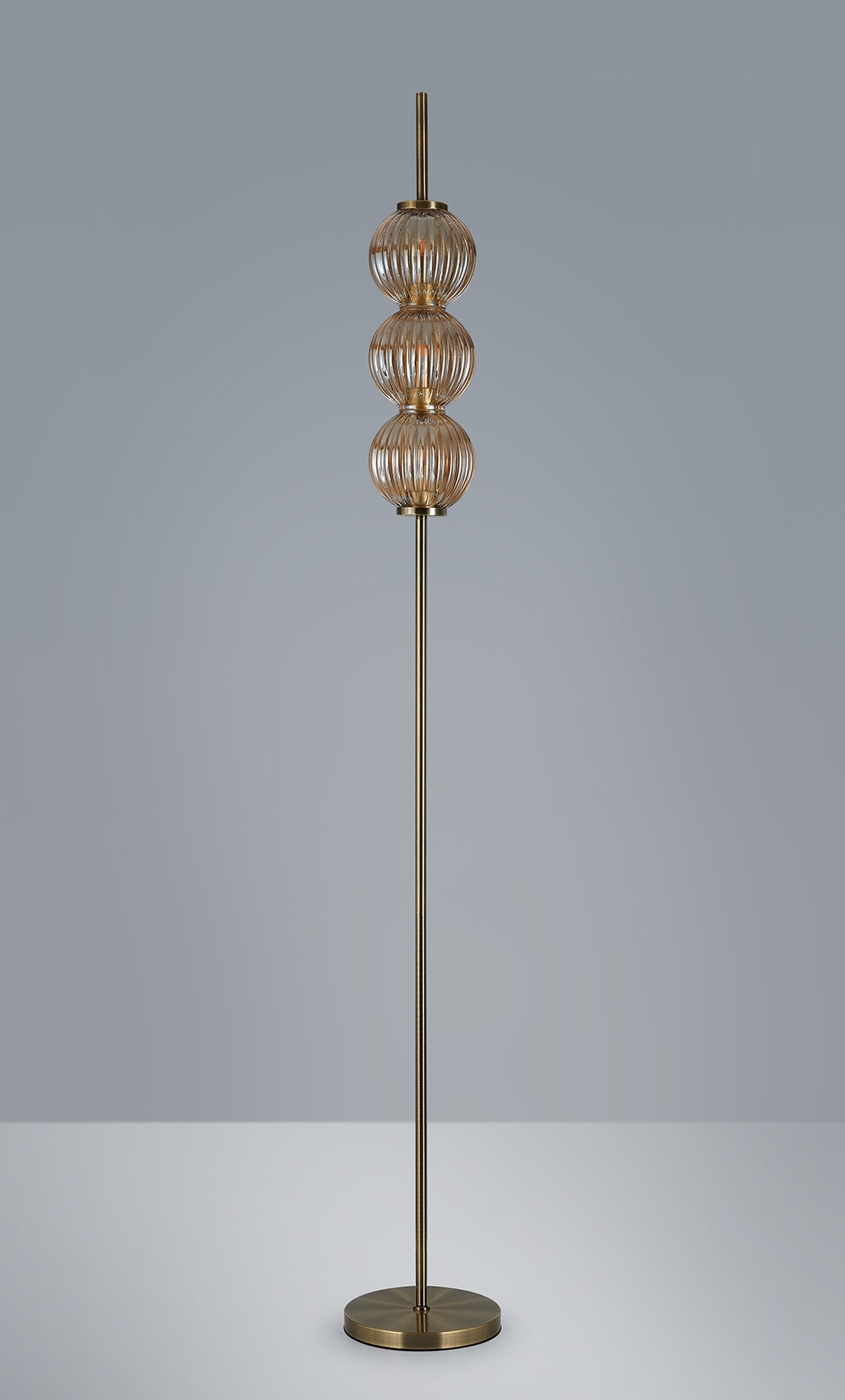 Luminosity Designs - Lustre Segmented Glass Globe Floor Lamp In An Antique Brass Framework, Single Colour, 3 x G9 - Luminosity Designs Ltd