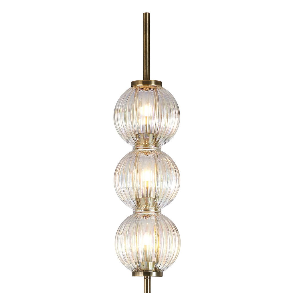 Luminosity Designs - Lustre Segmented Glass Globe Floor Lamp In An Antique Brass Framework, Single Colour, 3 x G9 - Luminosity Designs Ltd