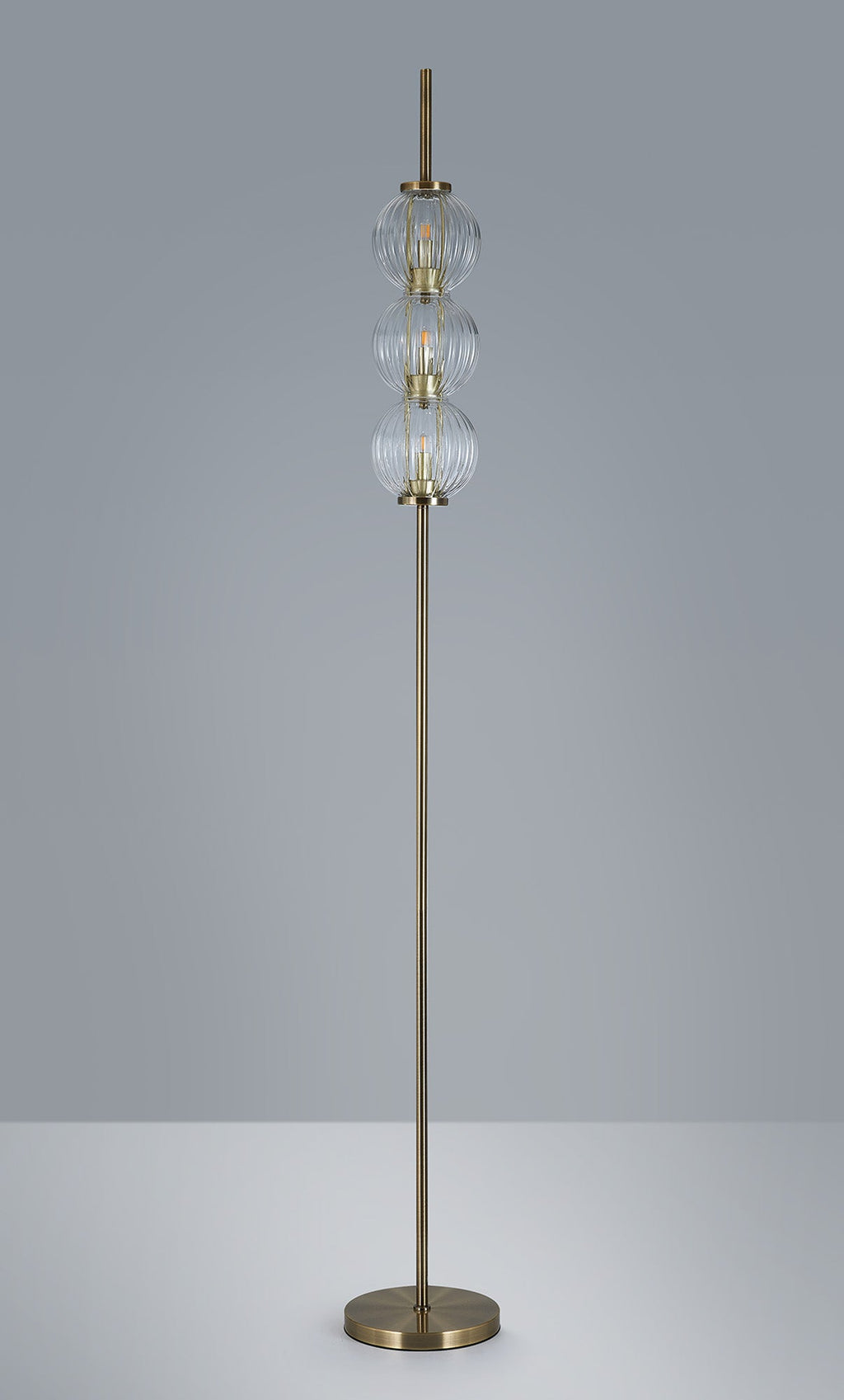 Luminosity Designs - Lustre Segmented Glass Globe Floor Lamp In An Antique Brass Framework, Single Colour, 3 x G9 - Luminosity Designs Ltd