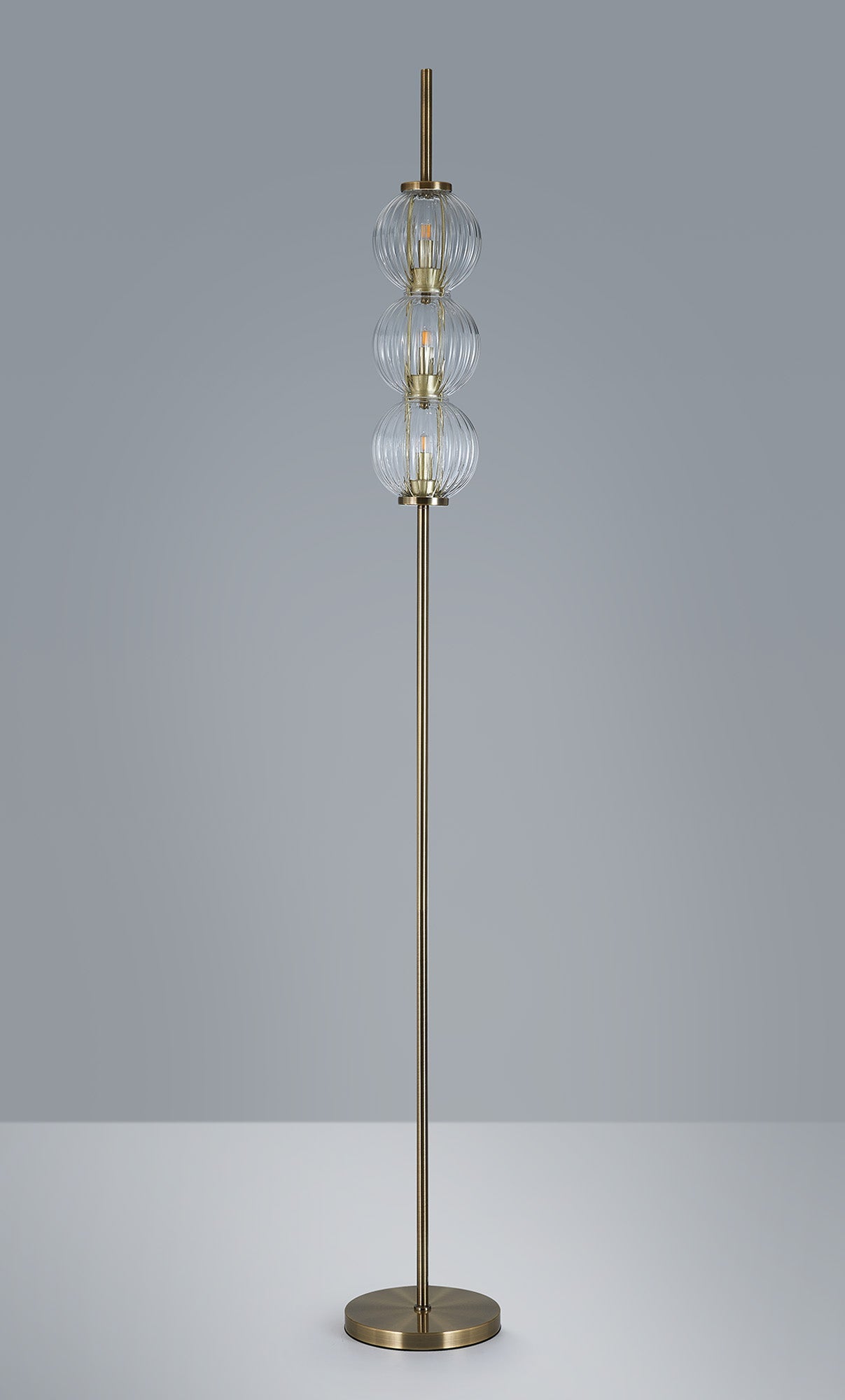 Luminosity Designs - Lustre Segmented Glass Globe Floor Lamp In An Antique Brass Framework, Single Colour, 3 x G9 - Luminosity Designs Ltd
