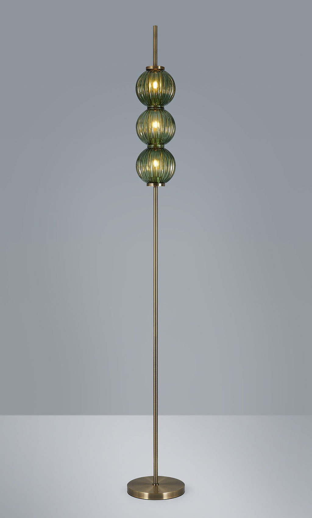 Luminosity Designs - Lustre Segmented Glass Globe Floor Lamp In An Antique Brass Framework, Single Colour, 3 x G9 - Luminosity Designs Ltd