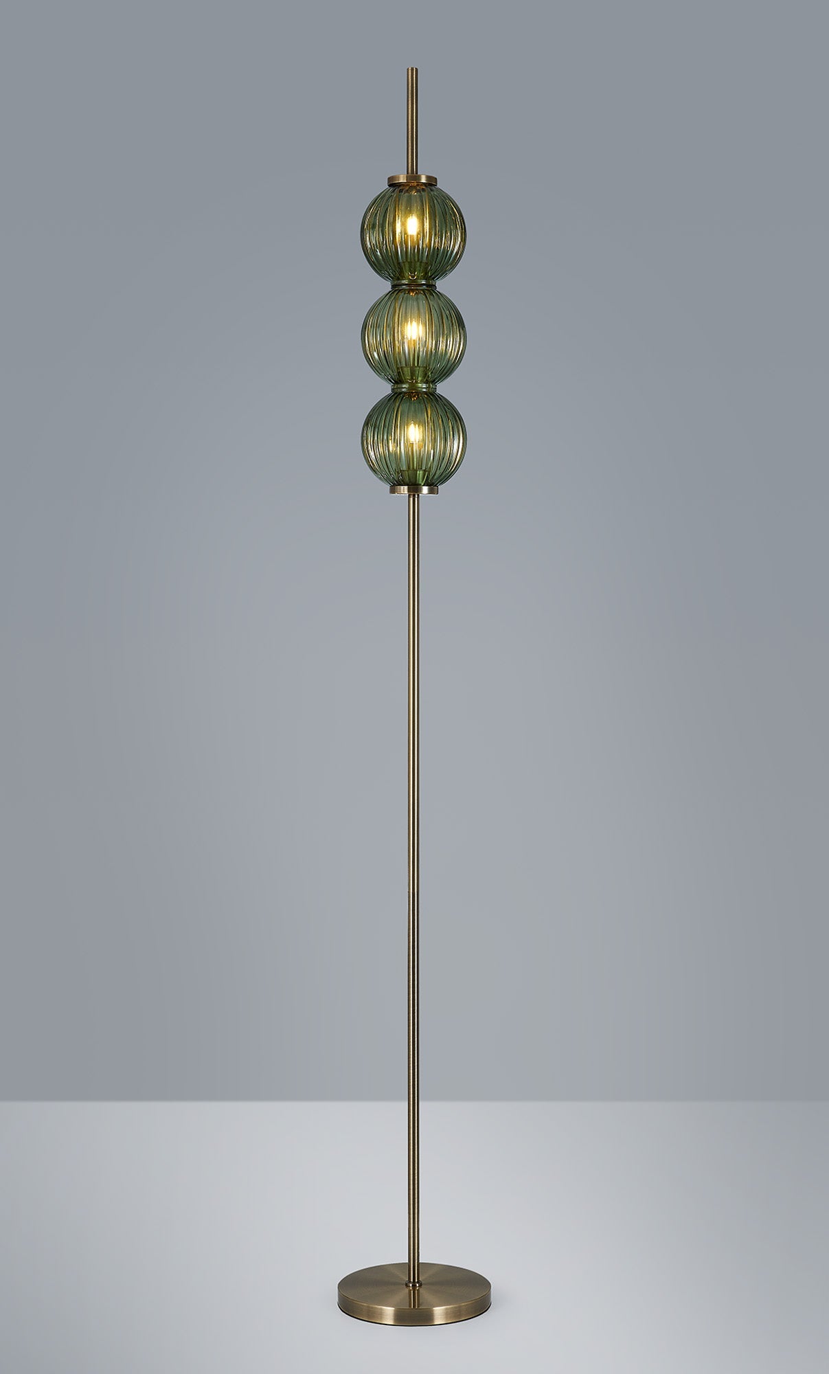 Luminosity Designs - Lustre Segmented Glass Globe Floor Lamp In An Antique Brass Framework, Single Colour, 3 x G9 - Luminosity Designs Ltd