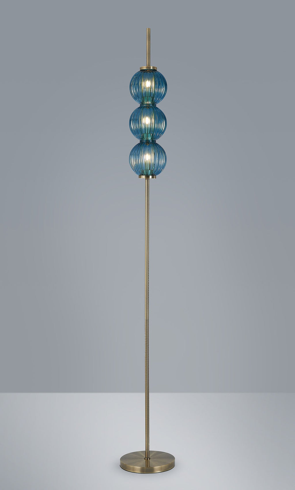 Luminosity Designs - Lustre Segmented Glass Globe Floor Lamp In An Antique Brass Framework, Single Colour, 3 x G9 - Luminosity Designs Ltd