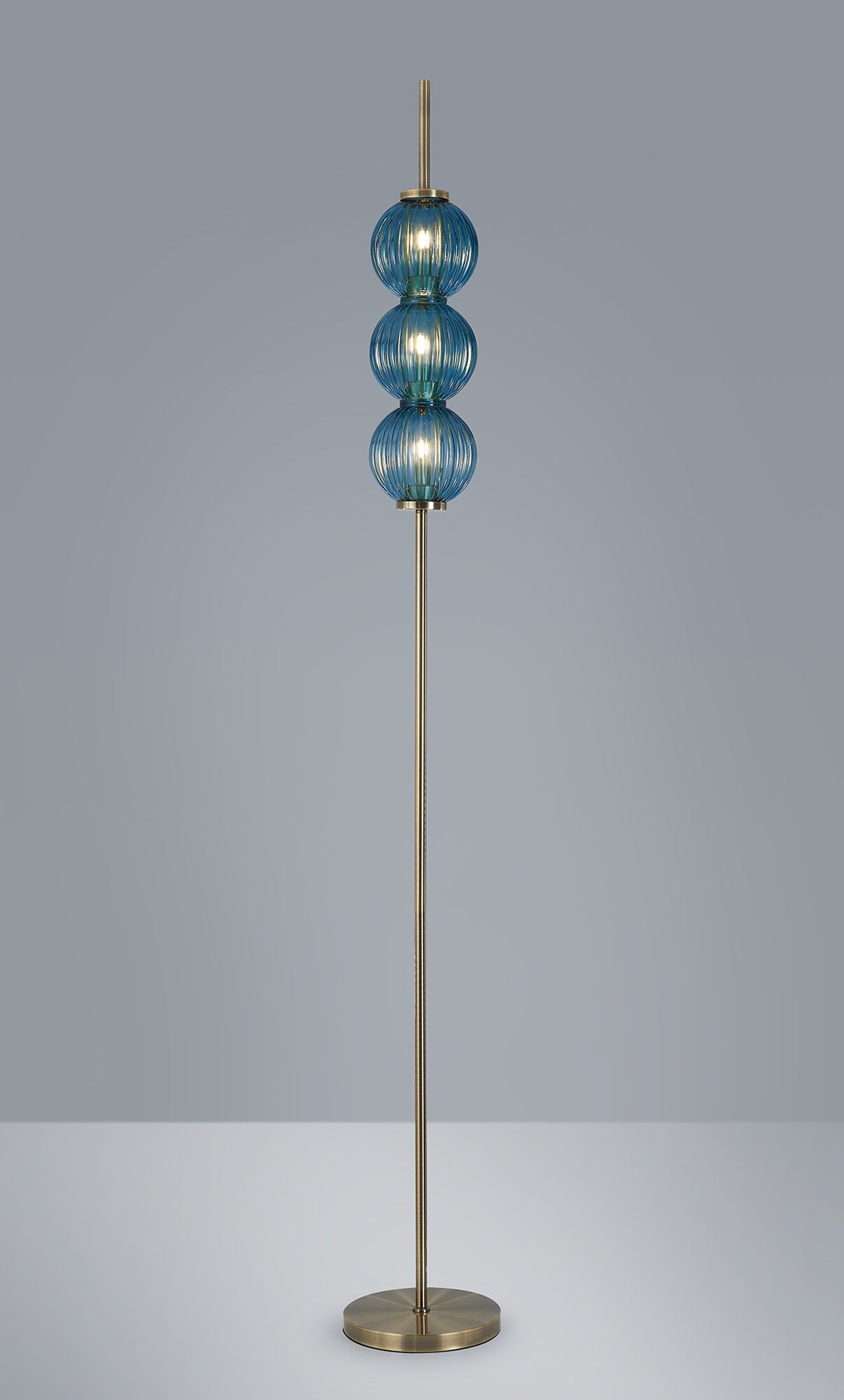 Luminosity Designs - Lustre Segmented Glass Globe Floor Lamp In An Antique Brass Framework, Single Colour, 3 x G9 - Luminosity Designs Ltd