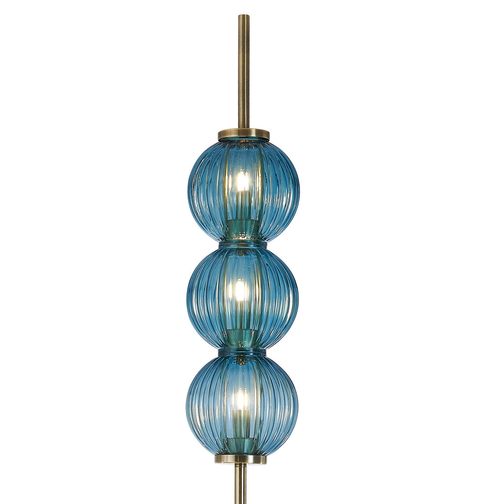 Luminosity Designs - Lustre Segmented Glass Globe Floor Lamp In An Antique Brass Framework, Single Colour, 3 x G9 - Luminosity Designs Ltd