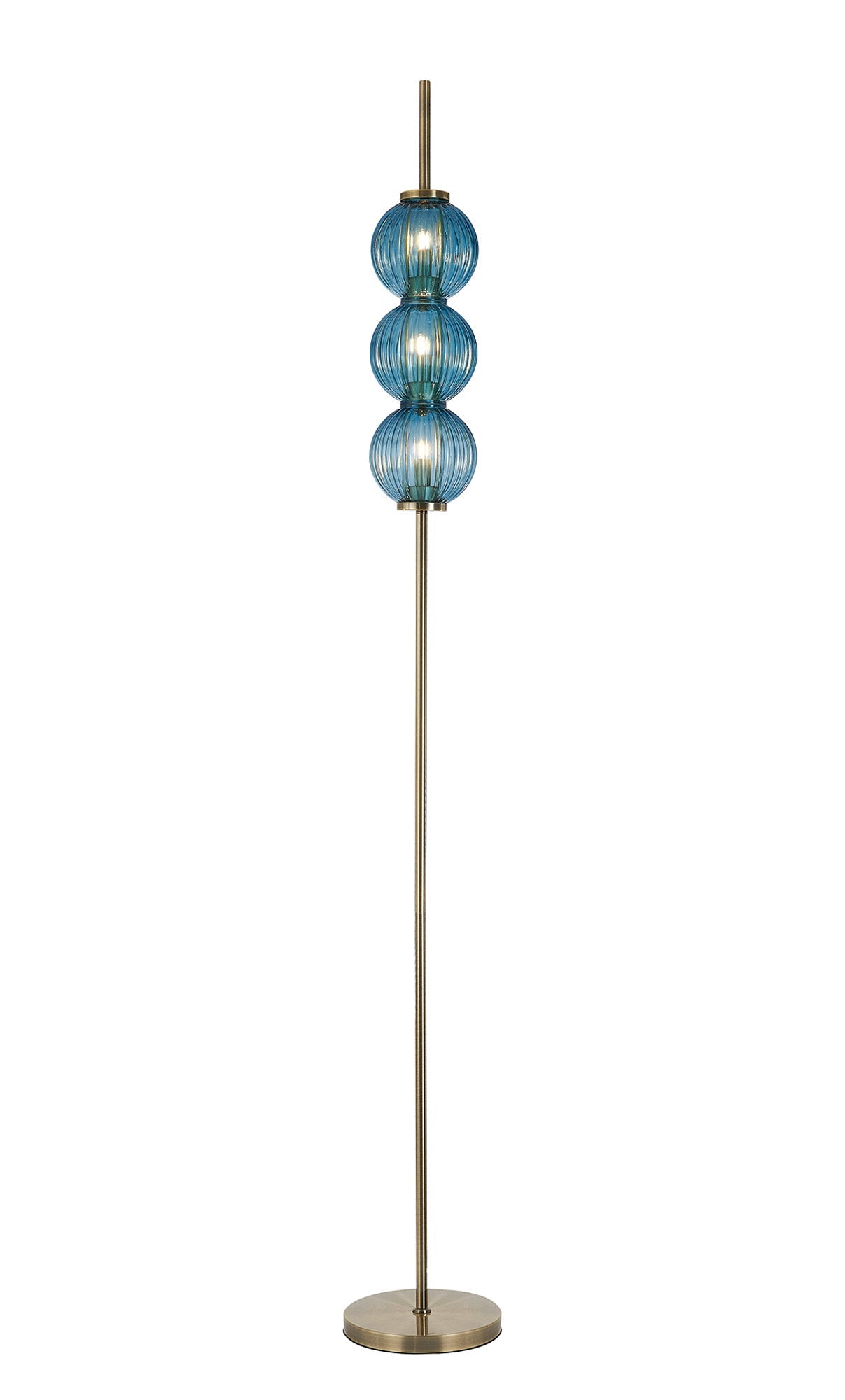 Luminosity Designs - Lustre Segmented Glass Globe Floor Lamp In An Antique Brass Framework, Single Colour, 3 x G9 - Luminosity Designs Ltd