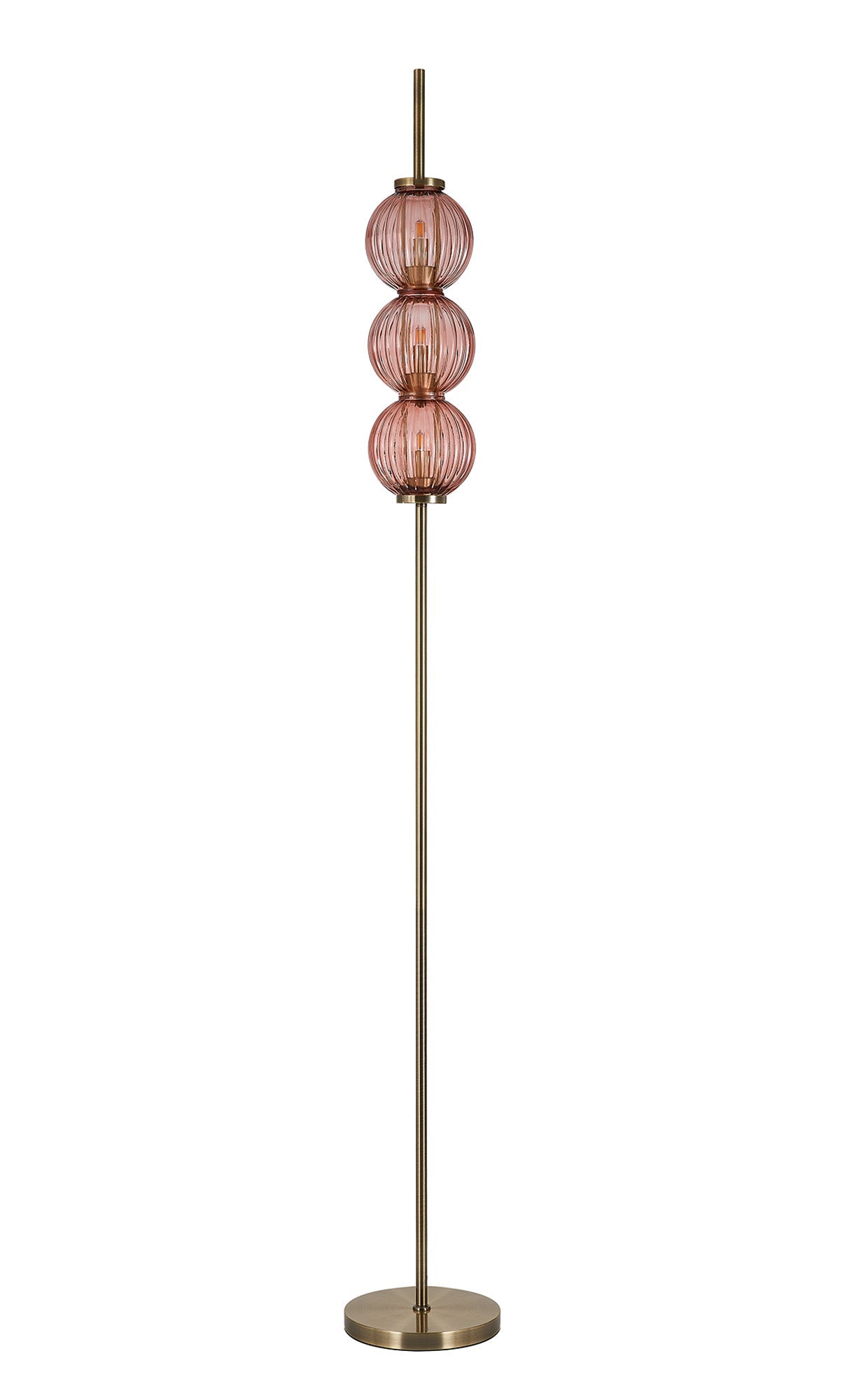 Luminosity Designs - Lustre Segmented Glass Globe Floor Lamp In An Antique Brass Framework, Single Colour, 3 x G9 - Luminosity Designs Ltd