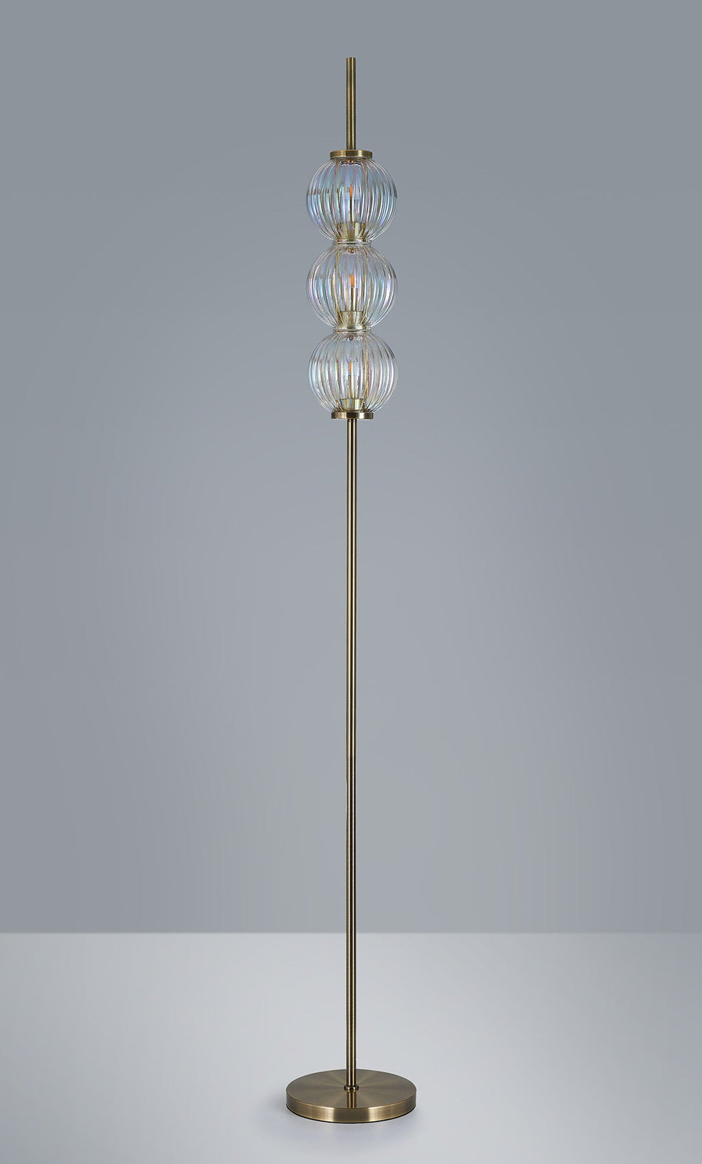 Luminosity Designs - Lustre Segmented Glass Globe Floor Lamp In An Antique Brass Framework, Single Colour, 3 x G9 - Luminosity Designs Ltd