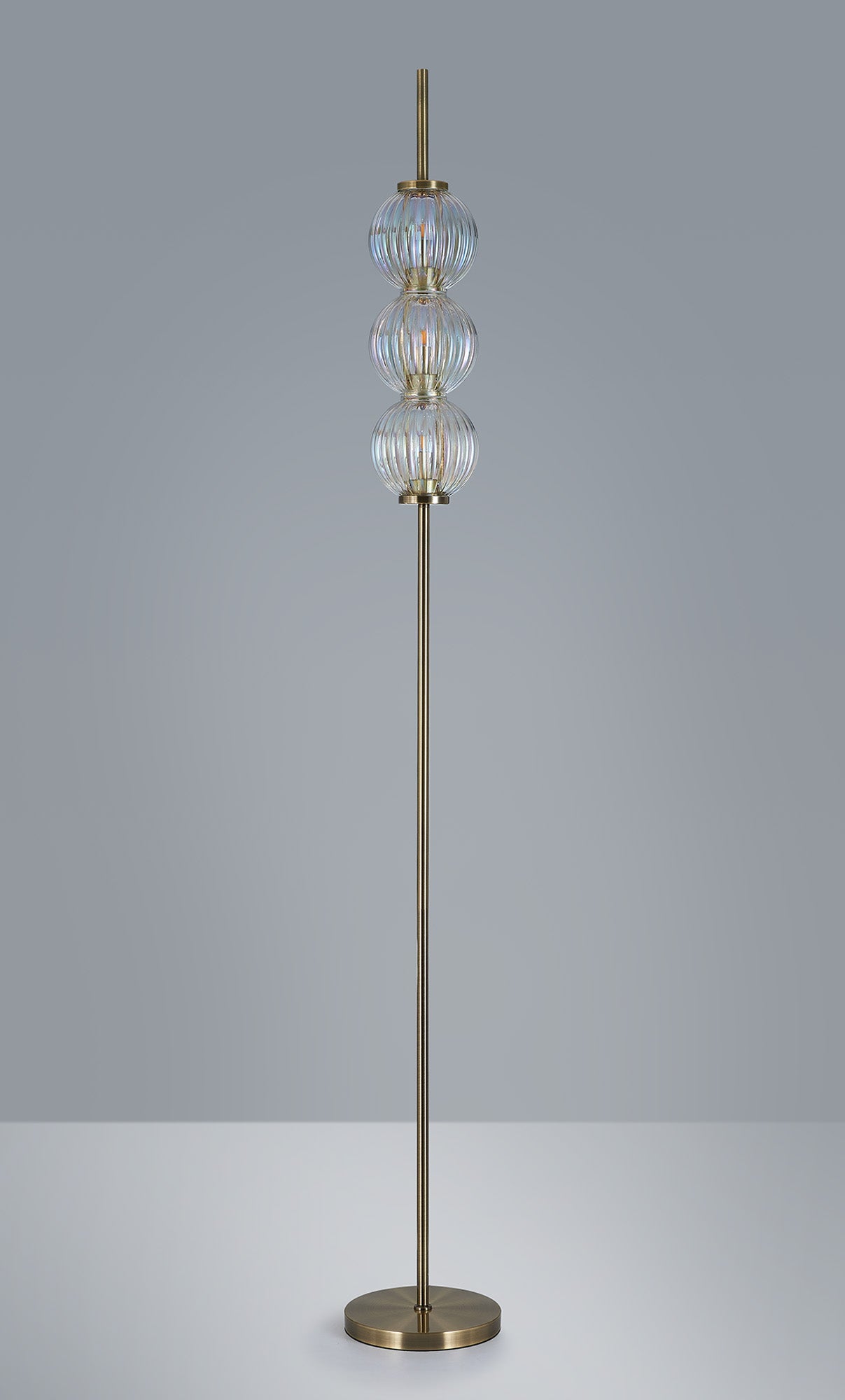 Luminosity Designs - Lustre Segmented Glass Globe Floor Lamp In An Antique Brass Framework, Single Colour, 3 x G9 - Luminosity Designs Ltd