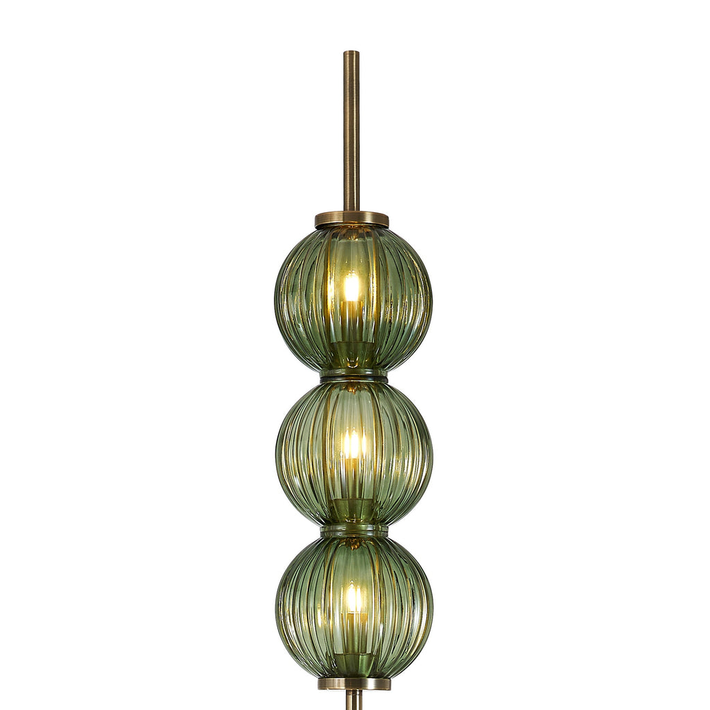 Luminosity Designs - Lustre Segmented Glass Globe Floor Lamp In An Antique Brass Framework, Single Colour, 3 x G9 - Luminosity Designs Ltd