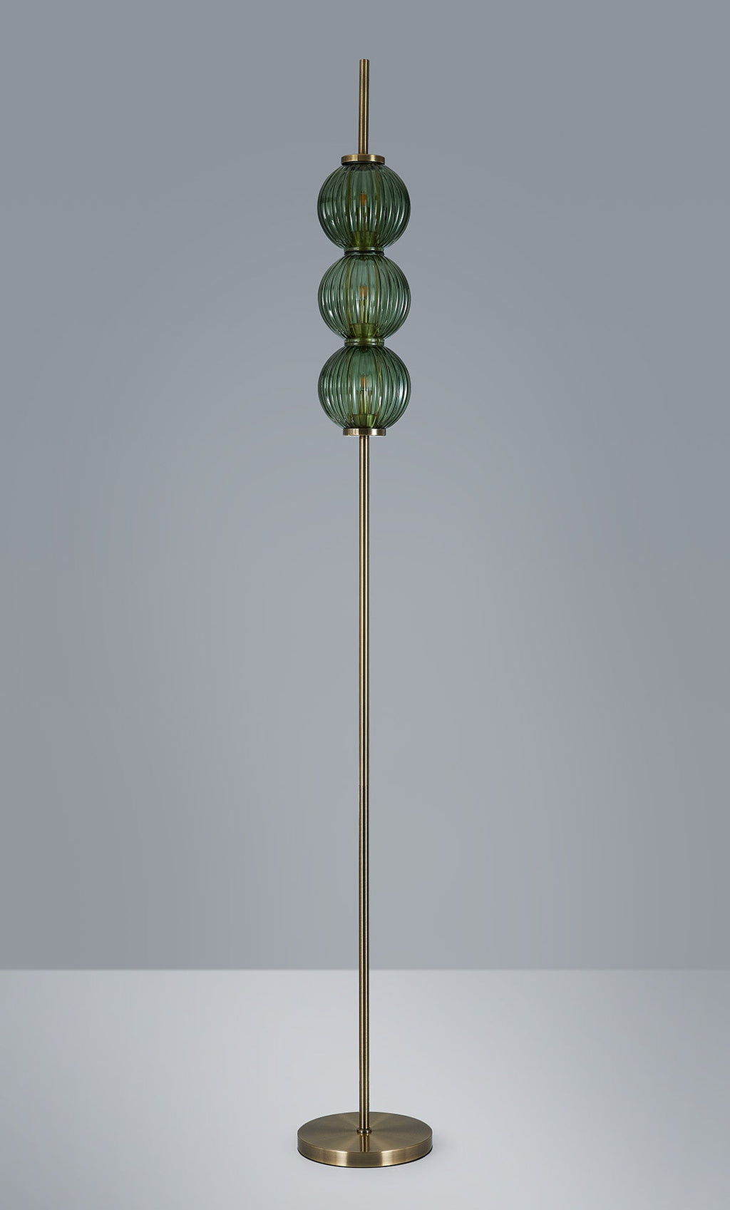 Luminosity Designs - Lustre Segmented Glass Globe Floor Lamp In An Antique Brass Framework, Single Colour, 3 x G9 - Luminosity Designs Ltd