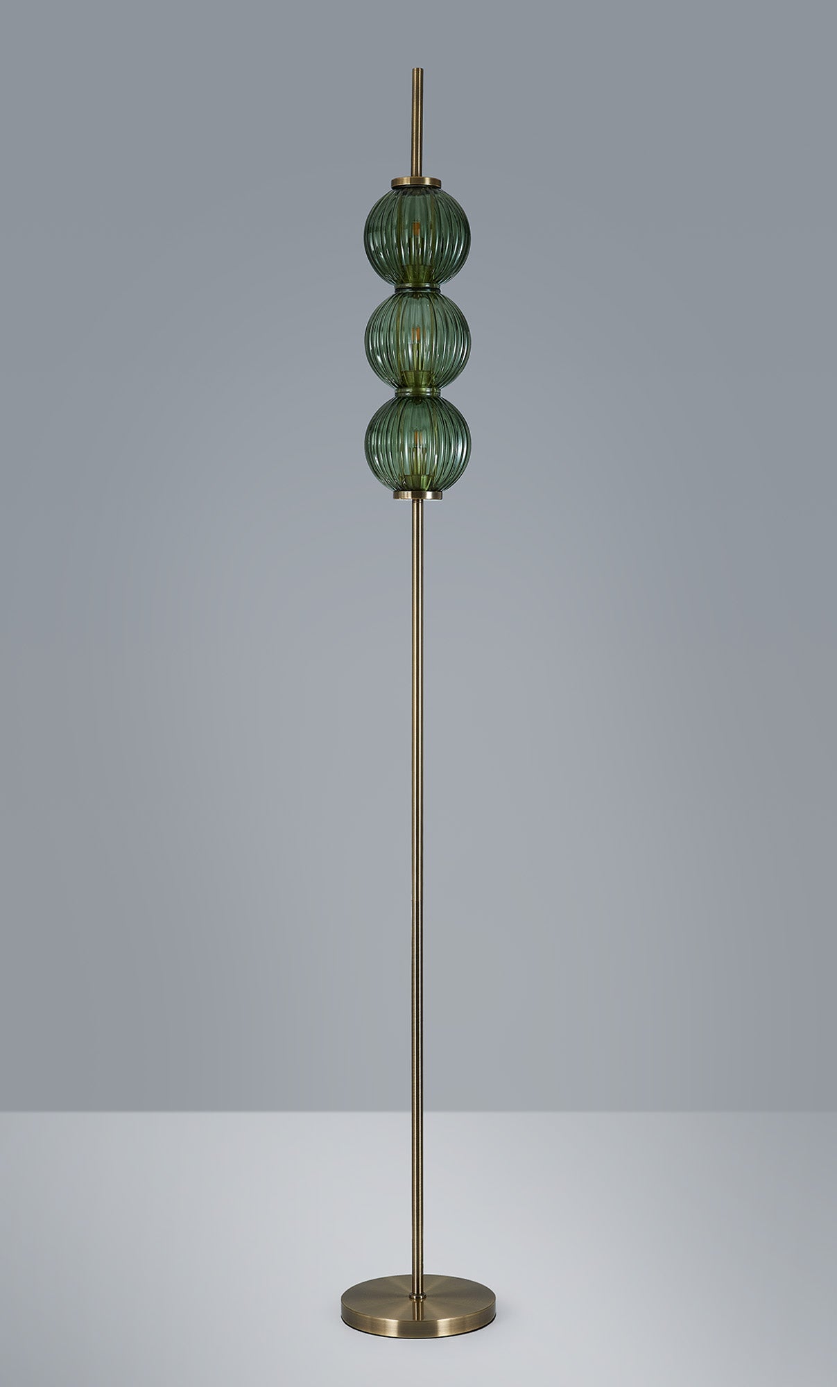Luminosity Designs - Lustre Segmented Glass Globe Floor Lamp In An Antique Brass Framework, Single Colour, 3 x G9 - Luminosity Designs Ltd
