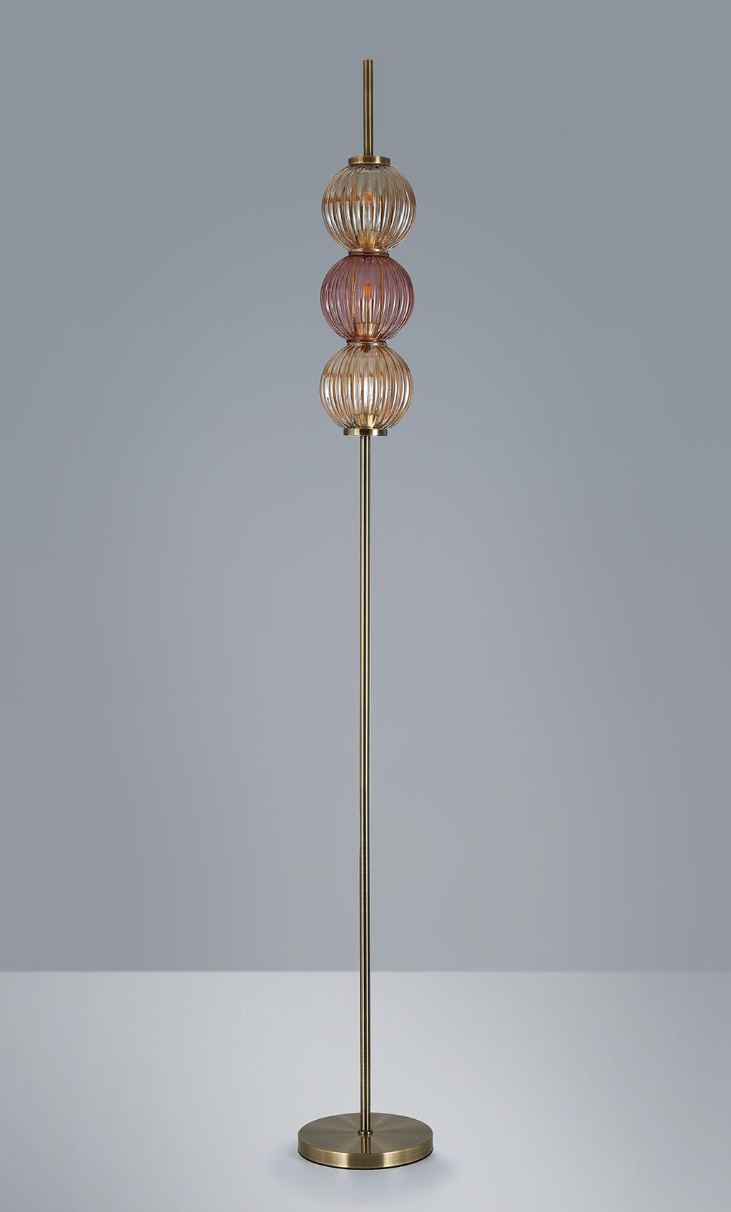 Luminosity Designs - Lustre Segmented Glass Globe Vertical Floor Lamp In An Antique Brass Framework, Amber and Blush, 3x G9 - Luminosity Designs Ltd