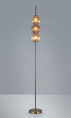 Luminosity Designs - Lustre Segmented Glass Globe Vertical Floor Lamp In An Antique Brass Framework, Amber and Blush, 3x G9 - Luminosity Designs Ltd