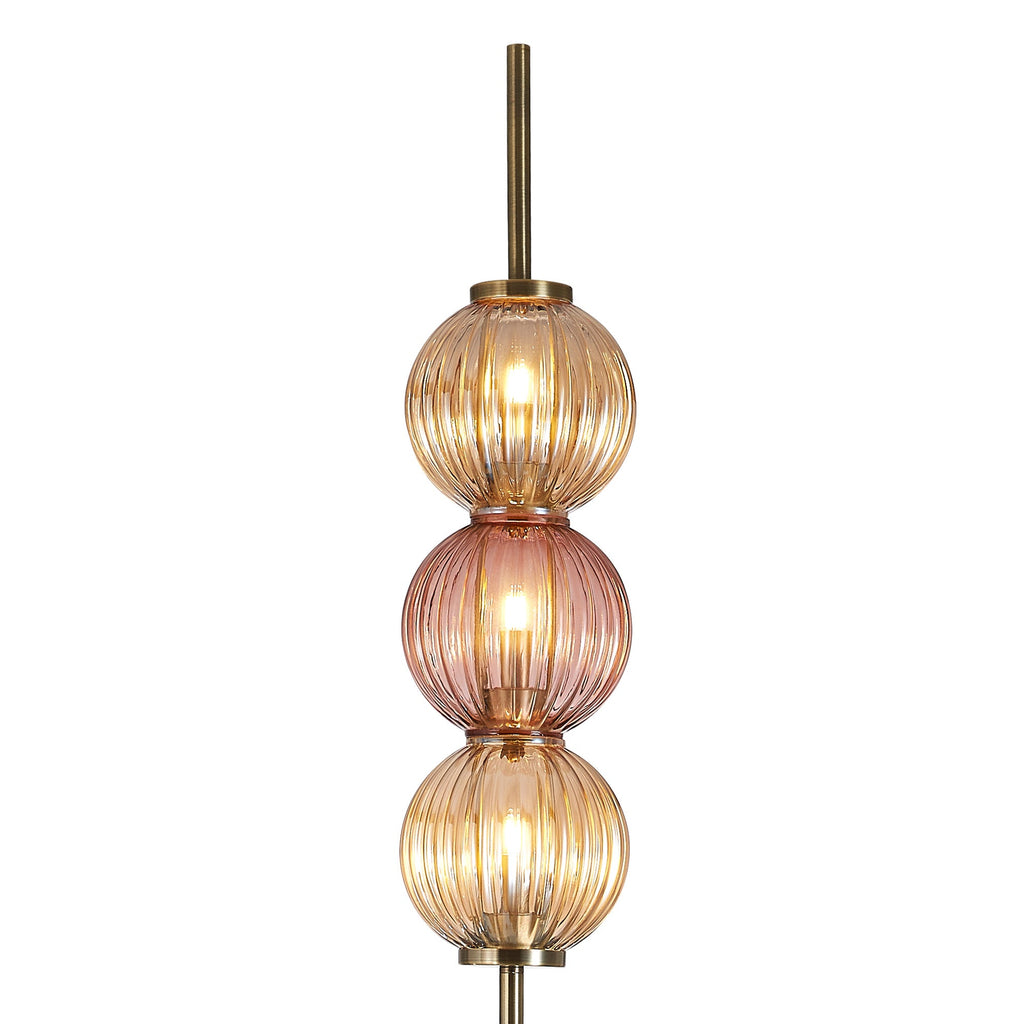 Luminosity Designs - Lustre Segmented Glass Globe Vertical Floor Lamp In An Antique Brass Framework, Amber and Blush, 3x G9 - Luminosity Designs Ltd