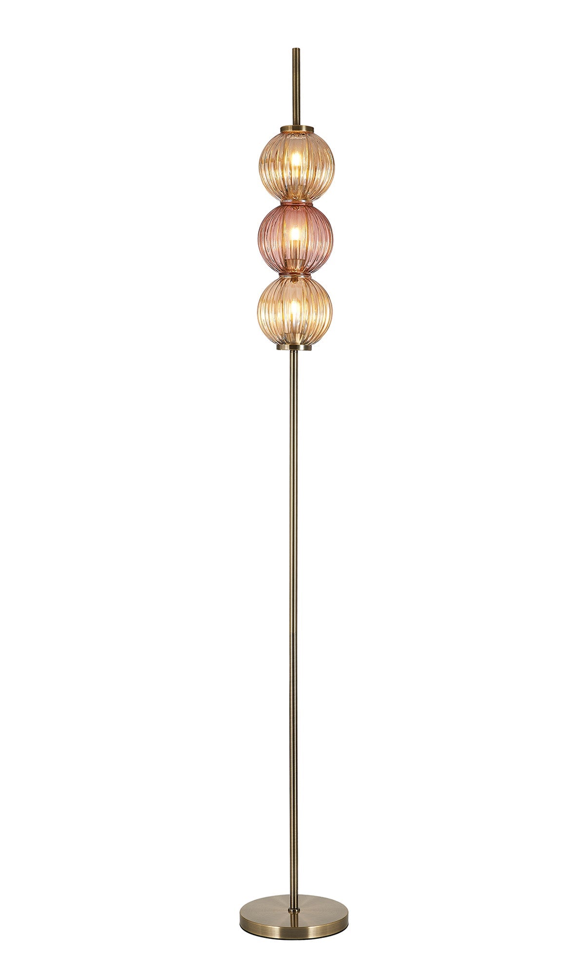 Luminosity Designs - Lustre Segmented Glass Globe Vertical Floor Lamp In An Antique Brass Framework, Amber and Blush, 3x G9 - Luminosity Designs Ltd