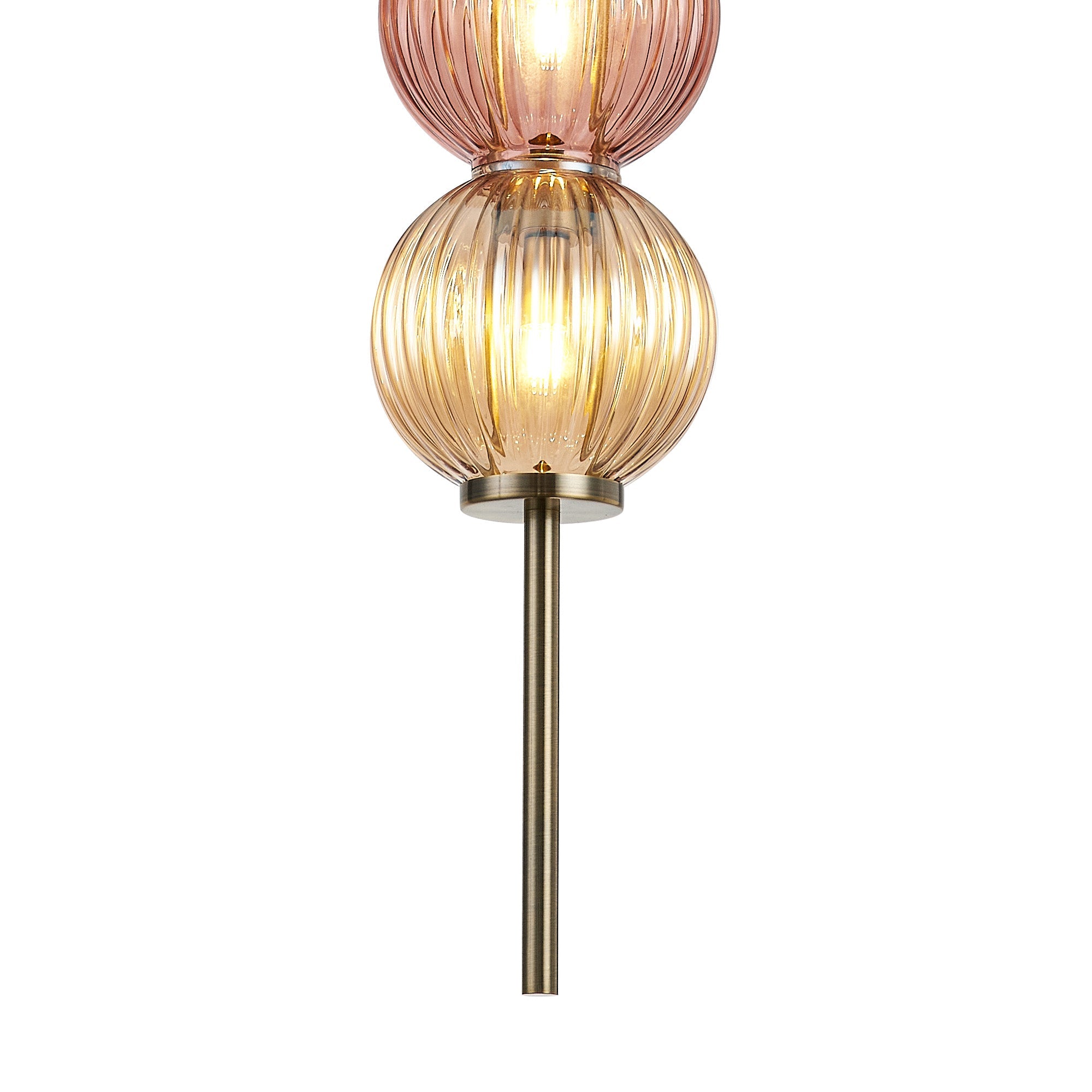 Luminosity Designs - Lustre Segmented Glass Globe Vertical Pendant In An Antique Brass Framework, Amber and Blush, 3x G9 - Luminosity Designs Ltd