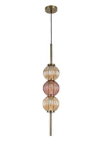 Luminosity Designs - Lustre Segmented Glass Globe Vertical Pendant In An Antique Brass Framework, Amber and Blush, 3x G9 - Luminosity Designs Ltd