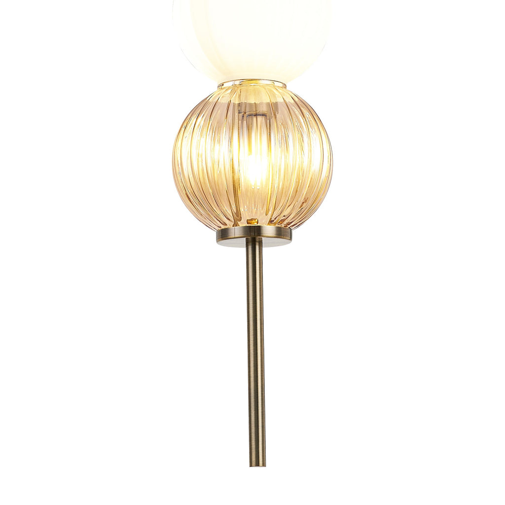 Luminosity Designs - Lustre Segmented Glass Globe Vertical Pendant In An Antique Brass Framework, Amber and Opal, 3x G9 - Luminosity Designs Ltd