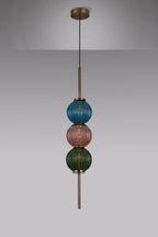 Luminosity Designs - Lustre Segmented Glass Globe Vertical Pendant In An Antique Brass Framework, Blue, Moss and Blush, 3x G9 - Luminosity Designs Ltd