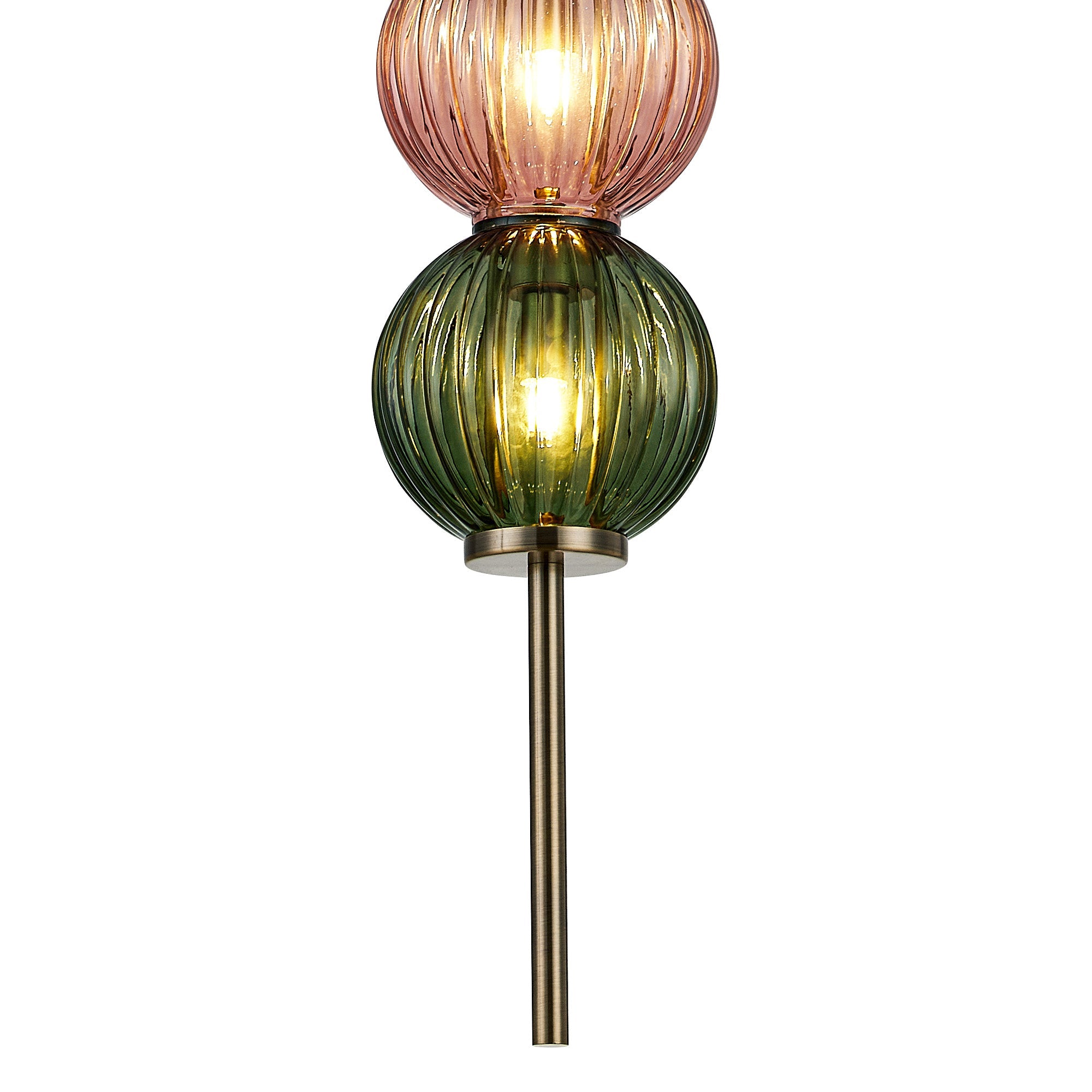 Luminosity Designs - Lustre Segmented Glass Globe Vertical Pendant In An Antique Brass Framework, Blue, Moss and Blush, 3x G9 - Luminosity Designs Ltd