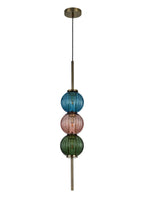Luminosity Designs - Lustre Segmented Glass Globe Vertical Pendant In An Antique Brass Framework, Blue, Moss and Blush, 3x G9 - Luminosity Designs Ltd