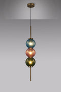 Luminosity Designs - Lustre Segmented Glass Globe Vertical Pendant In An Antique Brass Framework, Blue, Moss and Blush, 3x G9 - Luminosity Designs Ltd