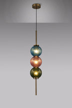 Luminosity Designs - Lustre Segmented Glass Globe Vertical Pendant In An Antique Brass Framework, Blue, Moss and Blush, 3x G9 - Luminosity Designs Ltd
