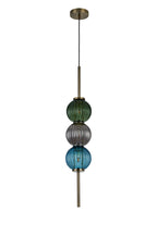 Luminosity Designs - Lustre Segmented Glass Globe Vertical Pendant In An Antique Brass Framework, Blue, Moss and Smoke, 3x G9 - Luminosity Designs Ltd