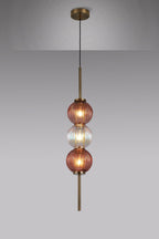 Luminosity Designs - Lustre Segmented Glass Globe Vertical Pendant In An Antique Brass Framework, Iridescent and Blush, 3x G9 - Luminosity Designs Ltd