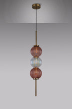 Luminosity Designs - Lustre Segmented Glass Globe Vertical Pendant In An Antique Brass Framework, Iridescent and Blush, 3x G9 - Luminosity Designs Ltd
