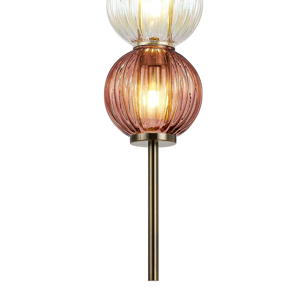 Luminosity Designs - Lustre Segmented Glass Globe Vertical Pendant In An Antique Brass Framework, Iridescent and Blush, 3x G9 - Luminosity Designs Ltd