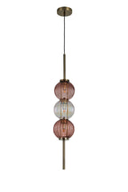 Luminosity Designs - Lustre Segmented Glass Globe Vertical Pendant In An Antique Brass Framework, Iridescent and Blush, 3x G9 - Luminosity Designs Ltd