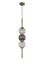 Luminosity Designs - Lustre Segmented Glass Globe Vertical Pendant In An Antique Brass Framework, Iridescent and Smoke, 3x G9 - Luminosity Designs Ltd