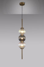 Luminosity Designs - Lustre Segmented Glass Globe Vertical Pendant In An Antique Brass Framework, Iridescent and Smoke, 3x G9 - Luminosity Designs Ltd